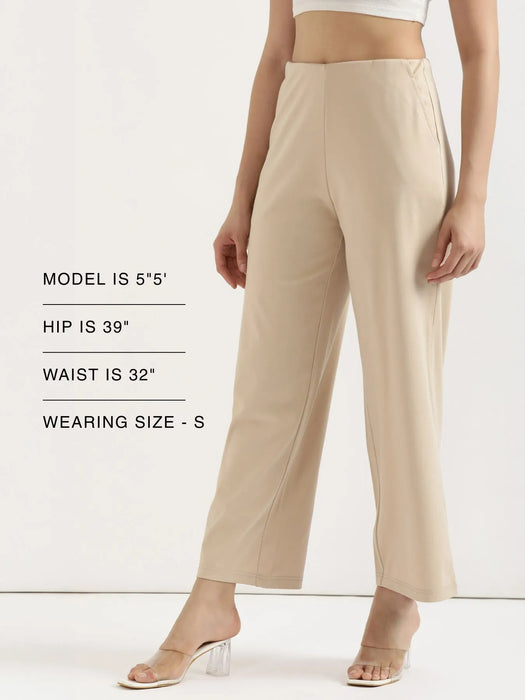 Women Beige Wide Leg Pants