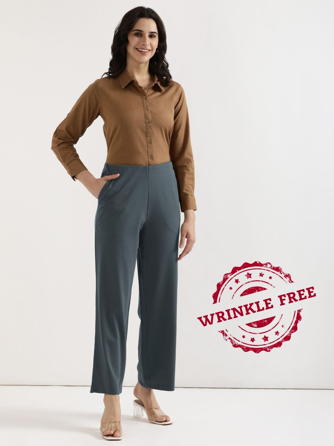 Women Cement Grey Wide Leg Pants