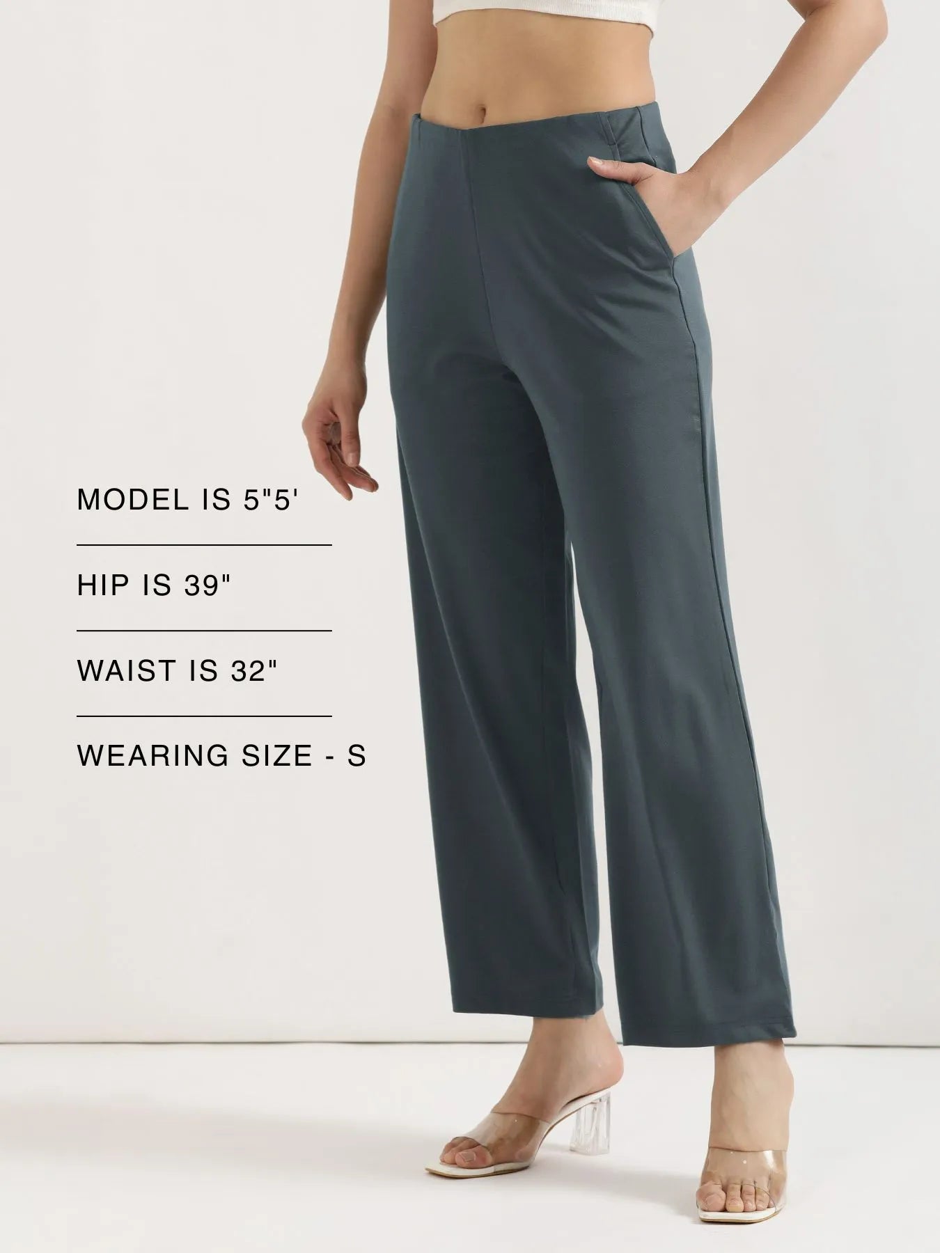 Women Cement Grey Wide Leg Pants