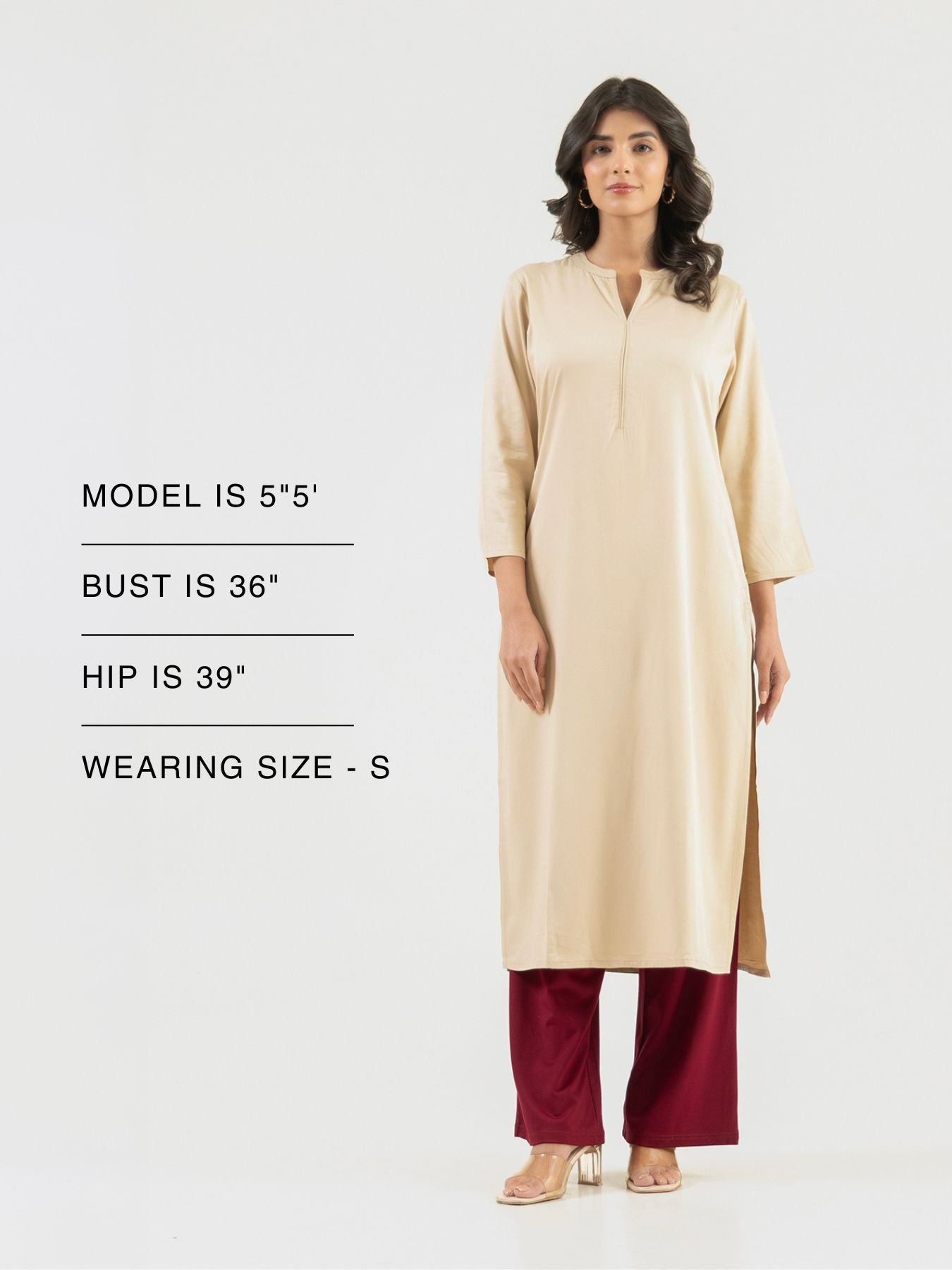 Women Beige Flowy Straight Long Kurta