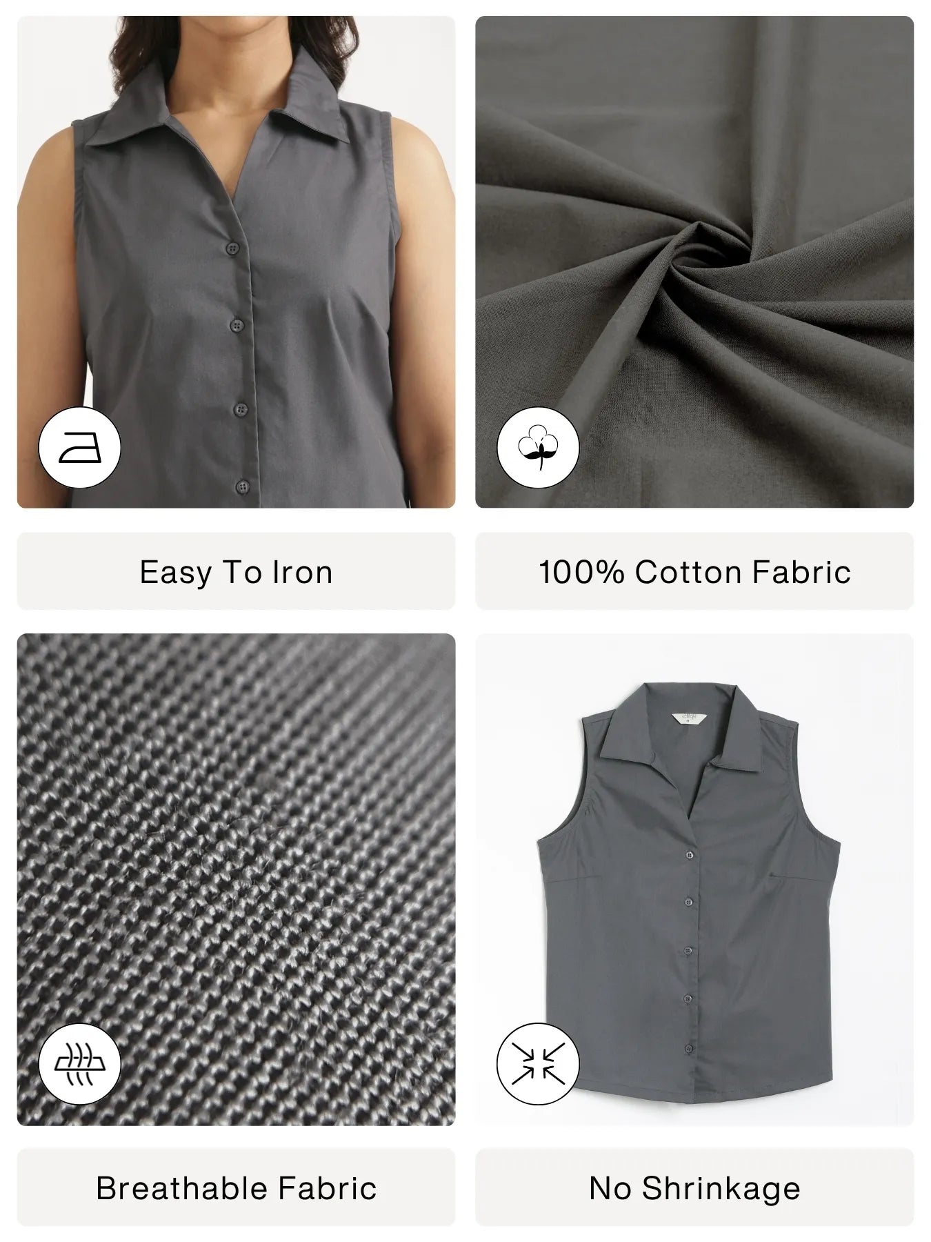 Women Dark Grey Better Cotton Sleeveless Shirt