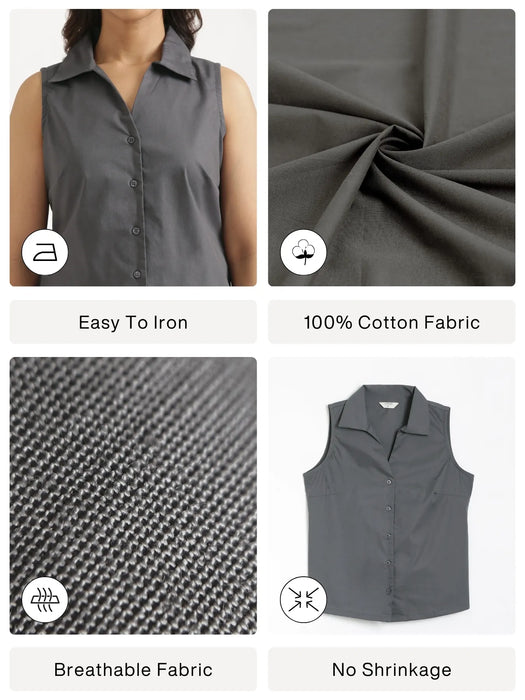 Women Dark Grey Better Cotton Sleeveless Shirt