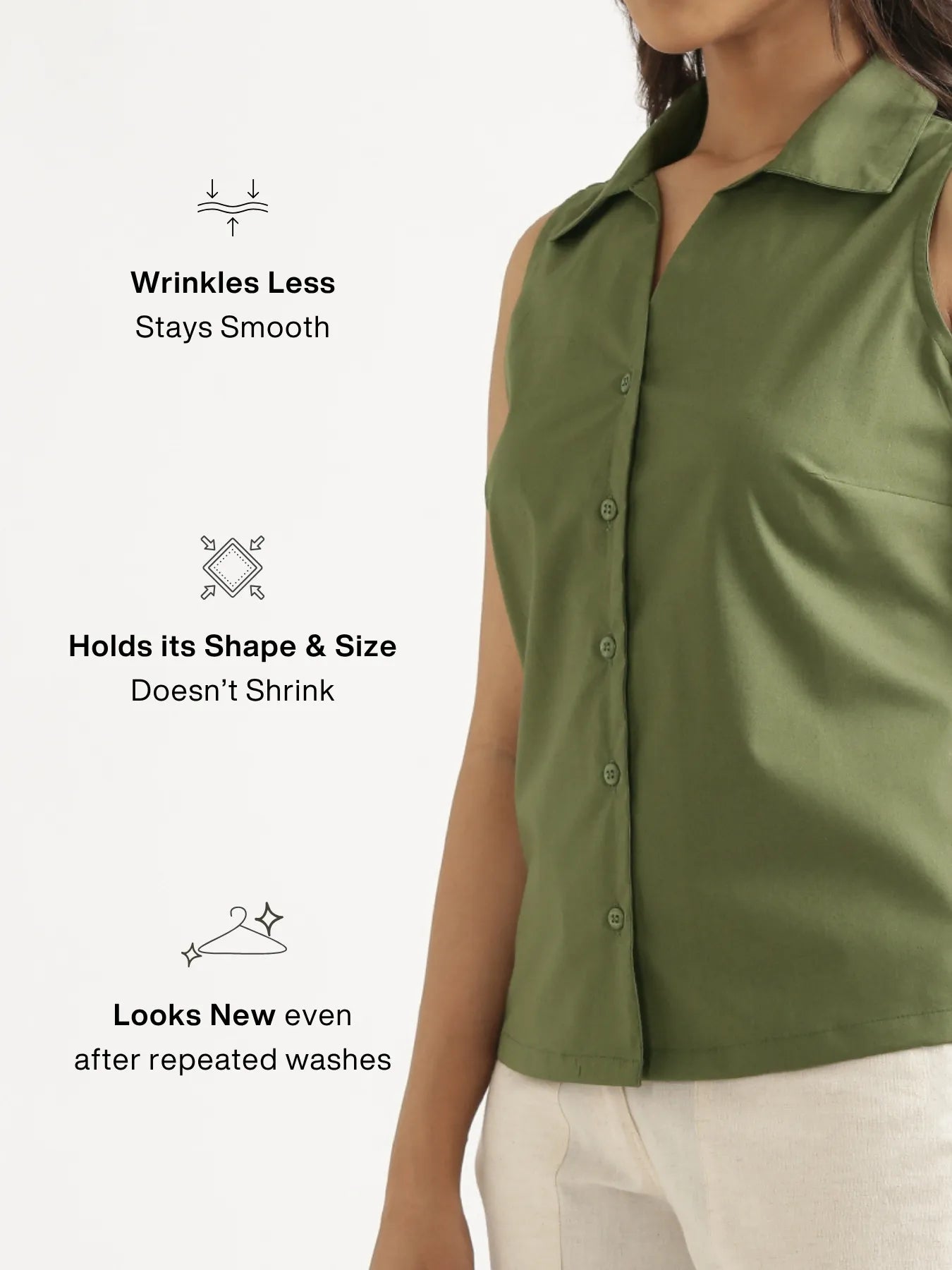Women Forest Green Better Cotton Sleeveless Shirt