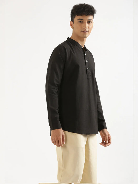 Men Black Airy Linen Short Kurta
