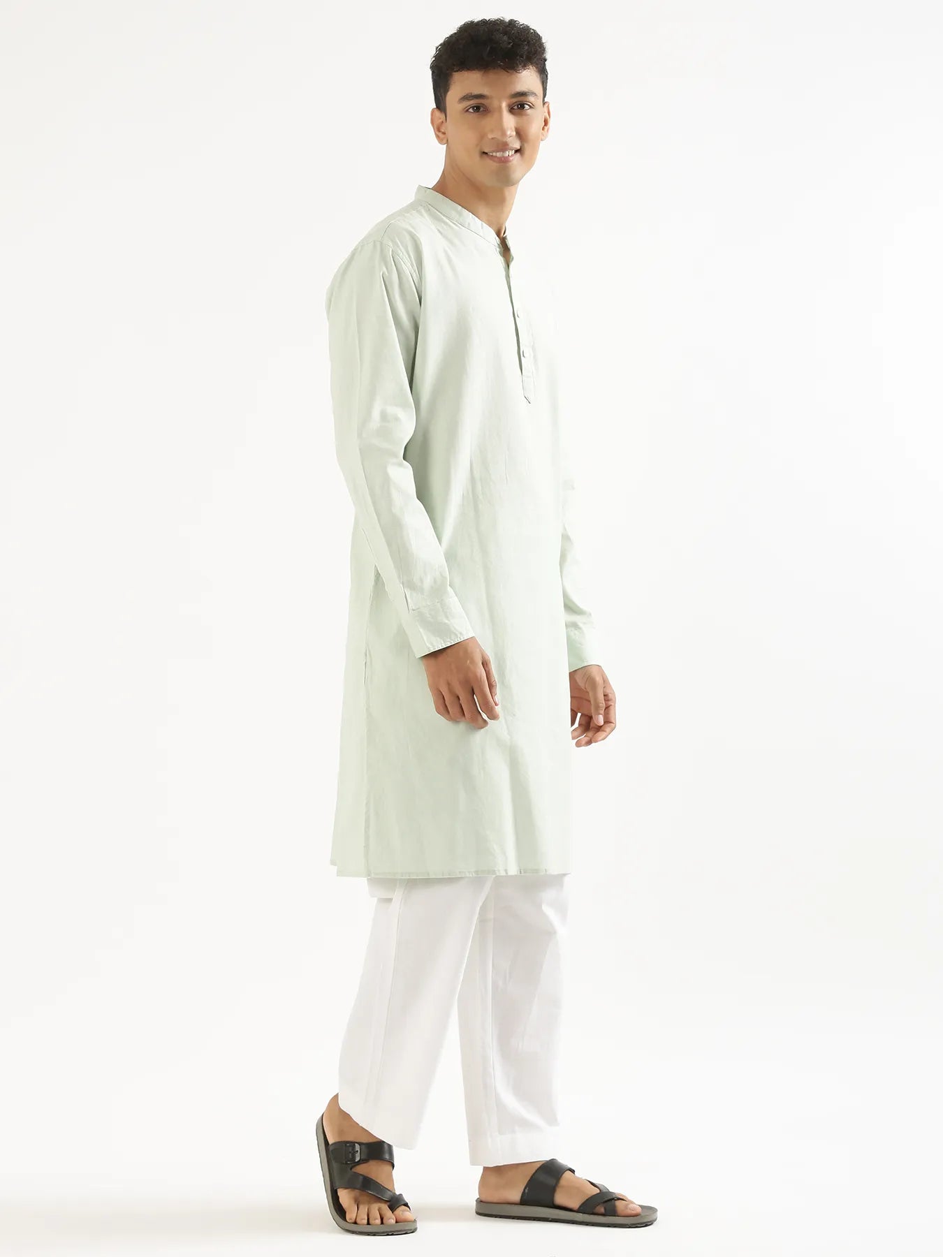 Men Mint Green Airy Linen Long Kurta