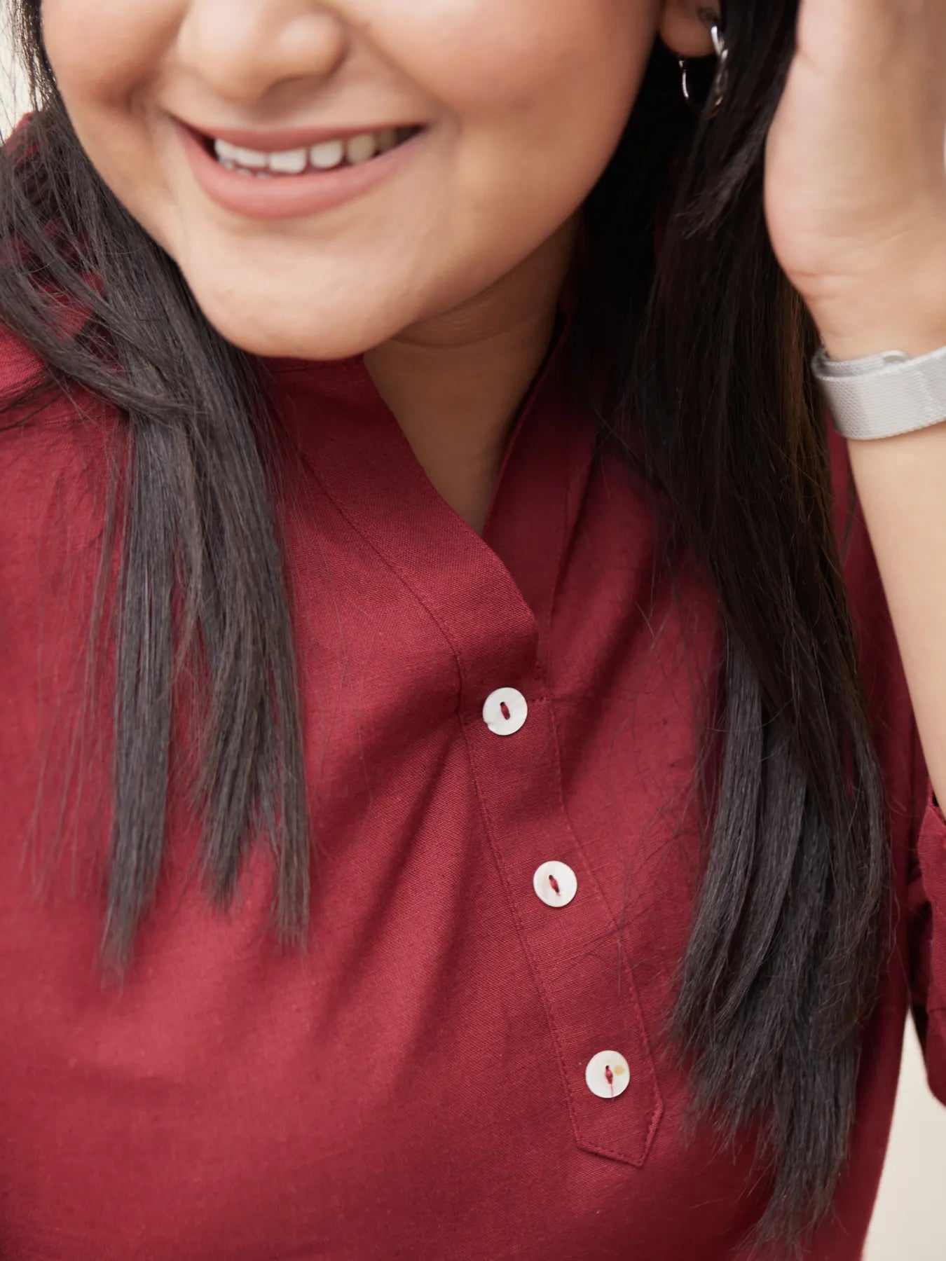 Maroon Short Kurta with White Cotton Pant