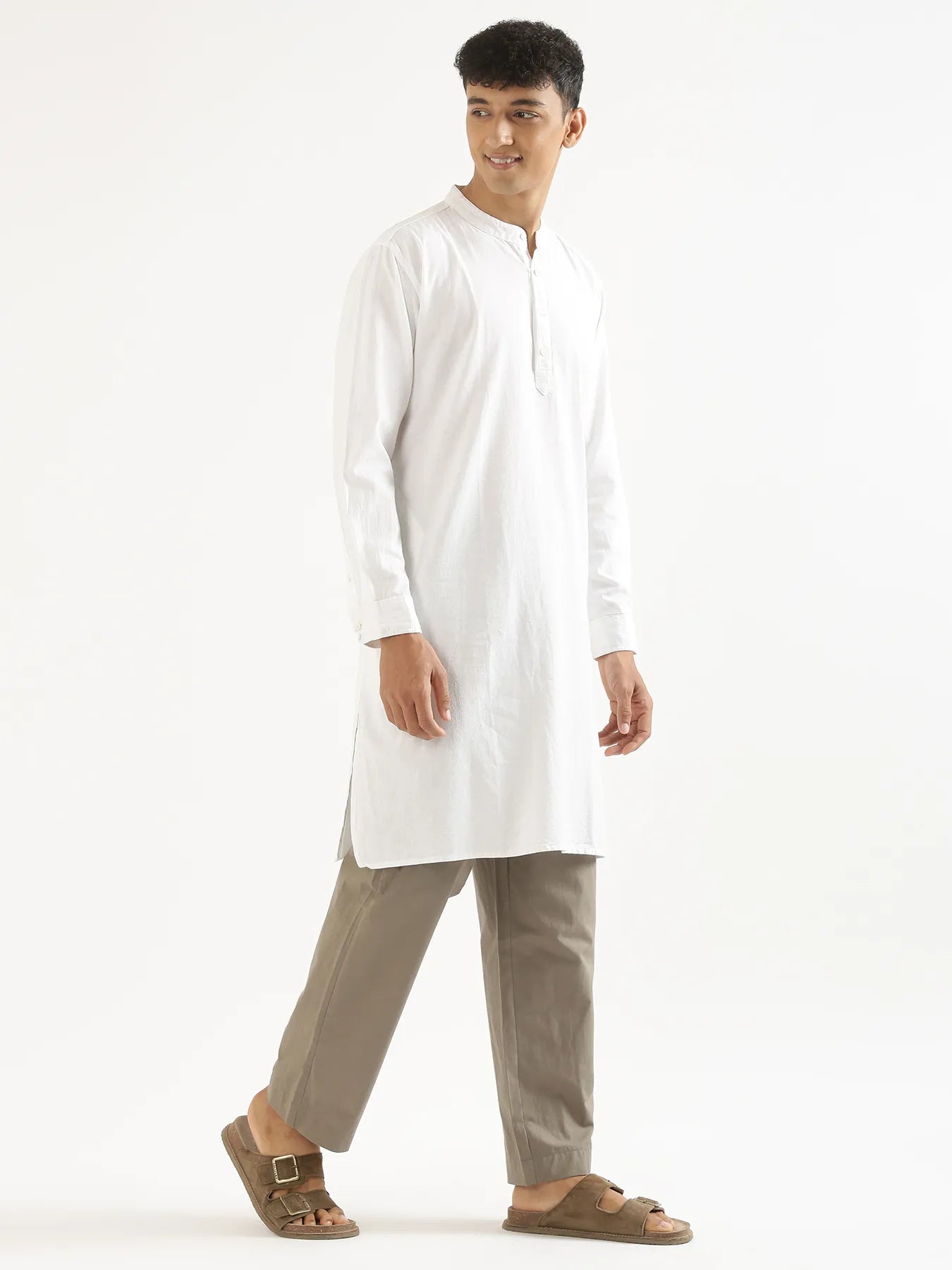 Men White Airy Linen Long Kurta