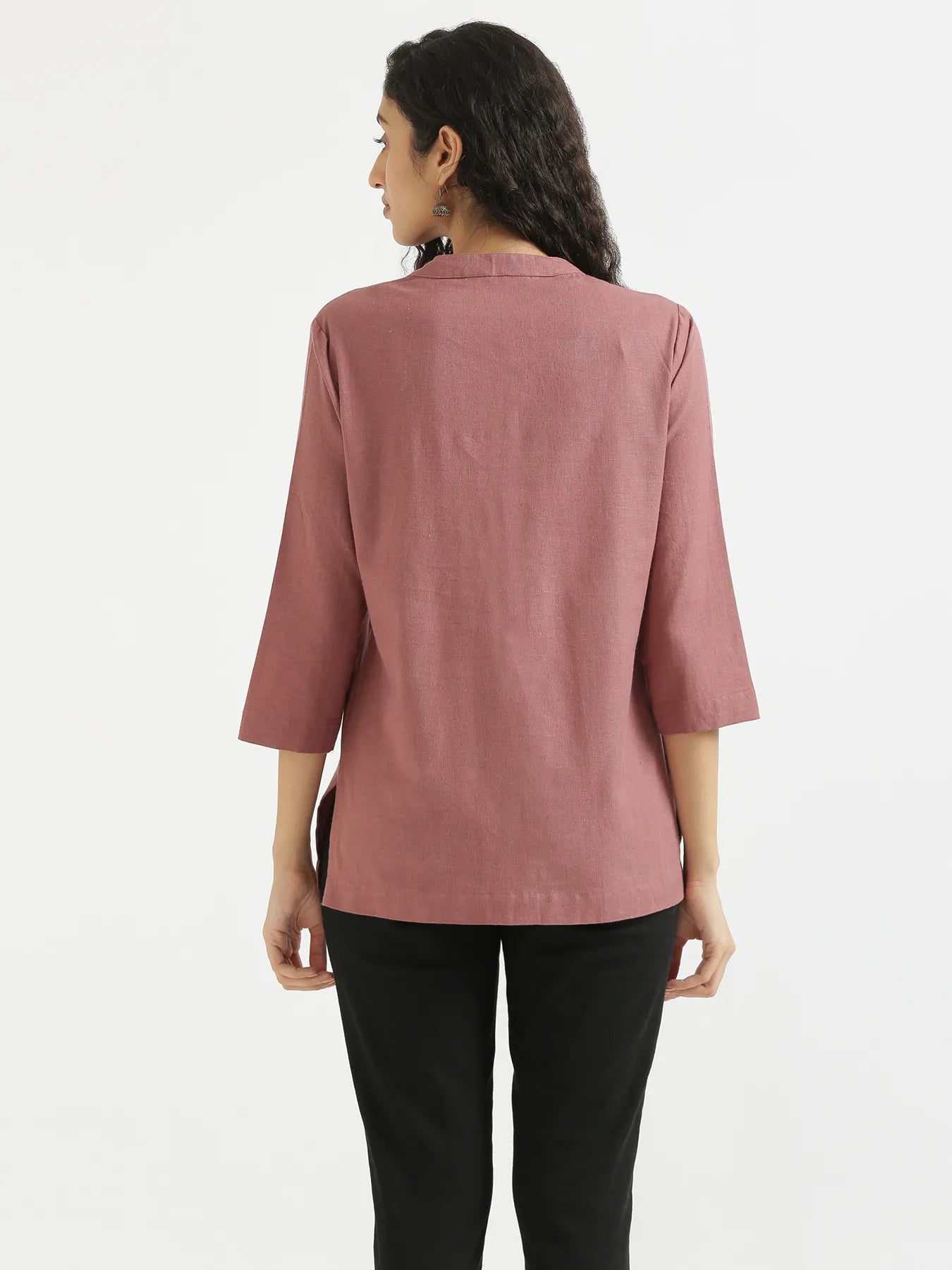 Women Rose Taupe Airy Linen Short Kurta