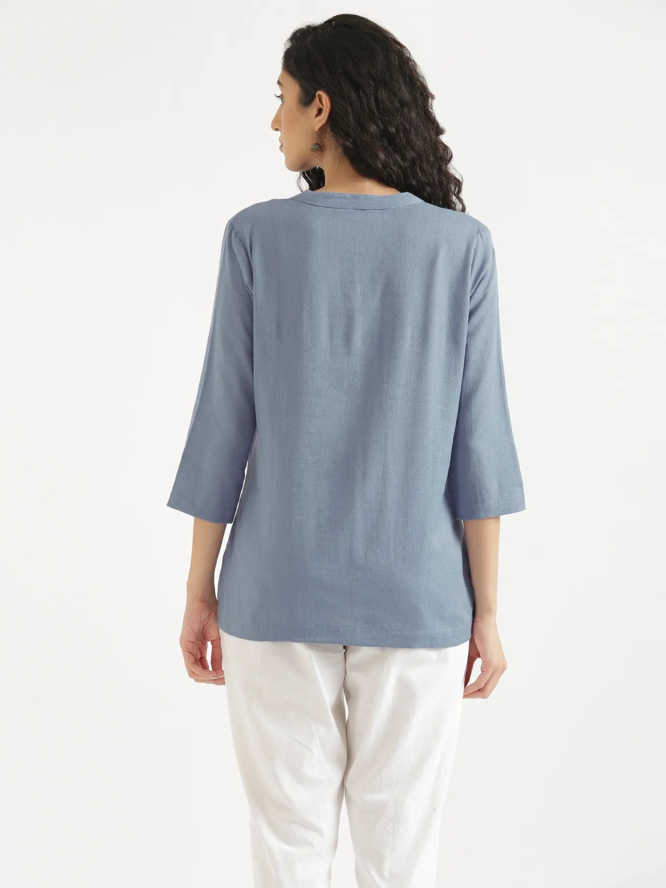 Women English Blue Airy Linen Short Kurta