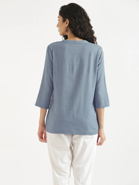 Women English Blue Airy Linen Short Kurta