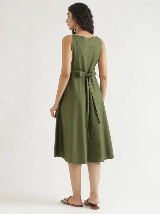 Women Forest Green Better Cotton Flared Dress