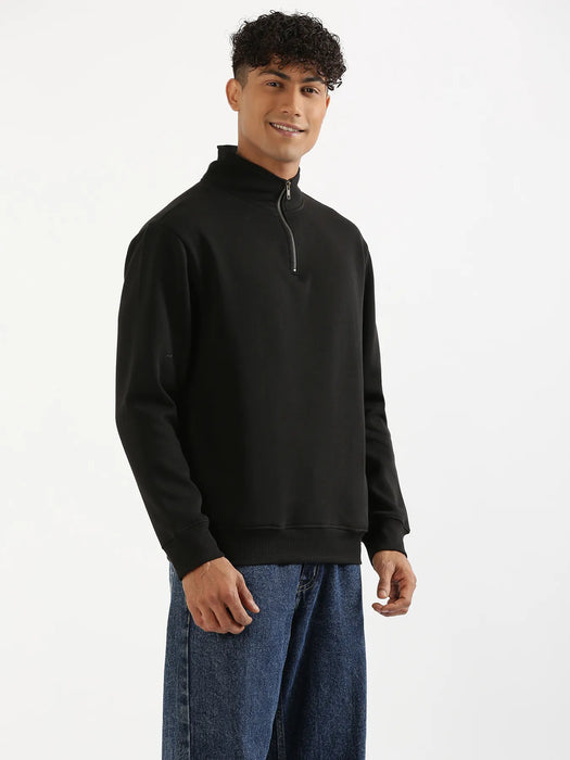 Unisex Black Zip Neck Sweatshirt