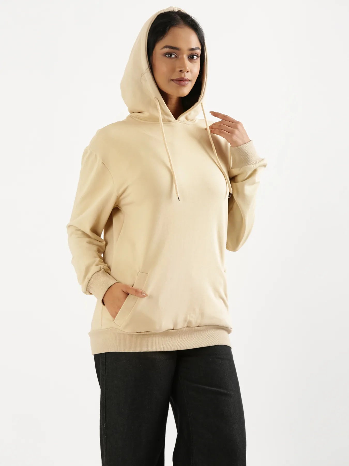 Unisex Beige Pullover Fleece Hoodie