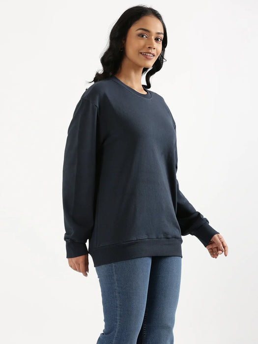 Unisex Navy Blue Round Neck Sweatshirt