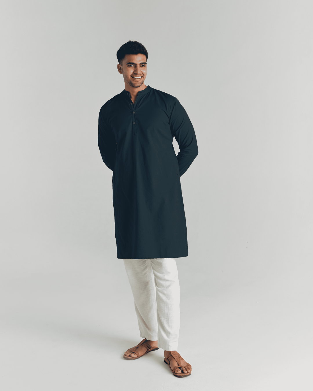 Navy Blue Airy Linen Long Kurta