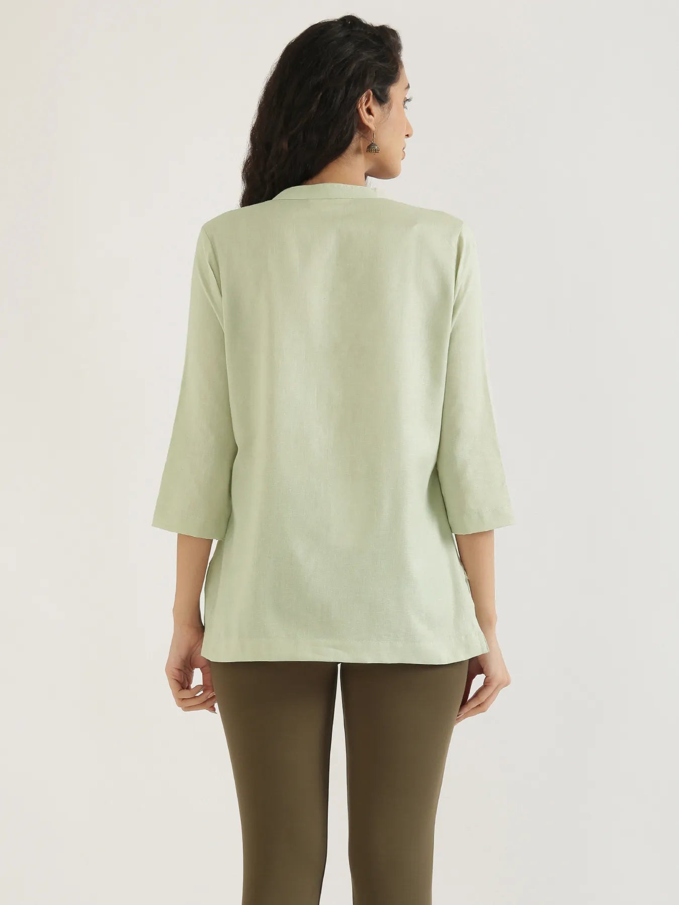 Women Mint Green Airy Linen Short Kurta