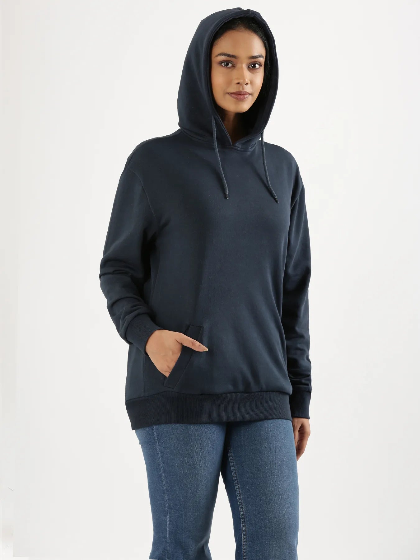 Unisex Navy Blue Pullover Fleece Hoodie