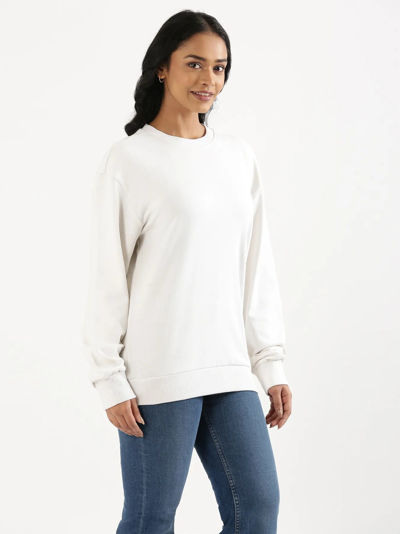 Unisex White Round Neck Sweatshirt