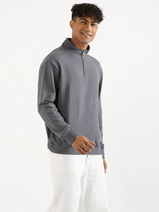 Unisex Grey Zip Neck Sweatshirt