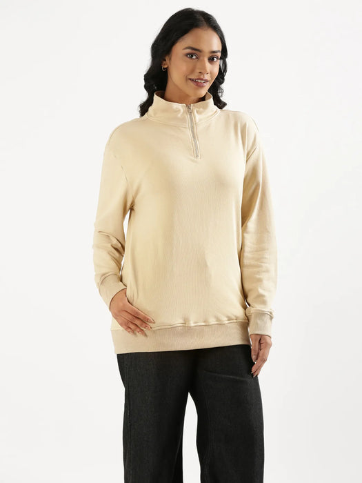 Unisex Beige Zip Neck Sweatshirt