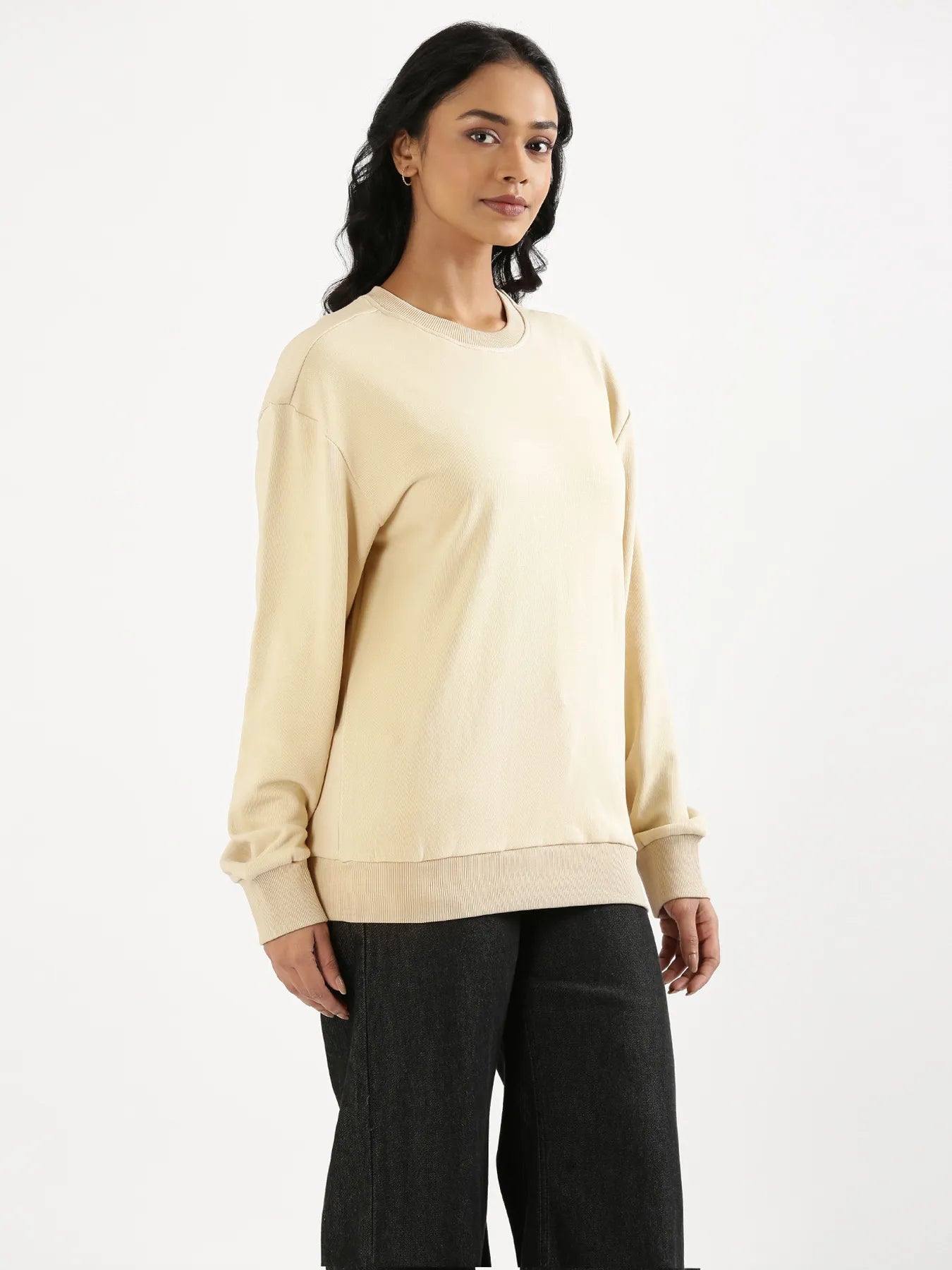 Unisex Beige Round Neck Sweatshirt