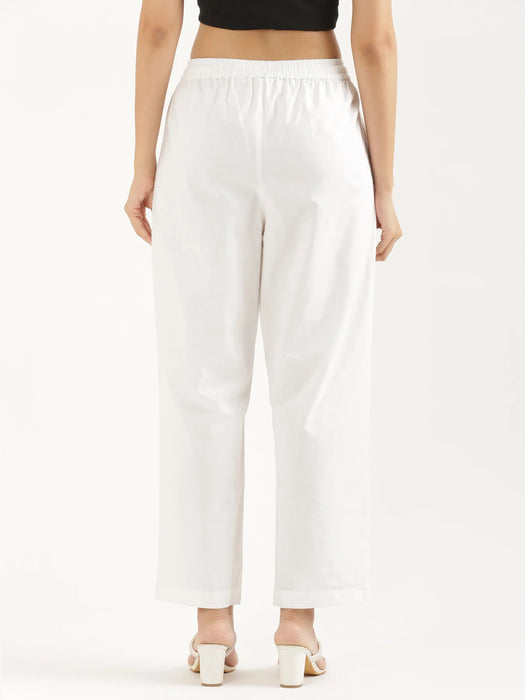 Women White Cotton Straight Pant