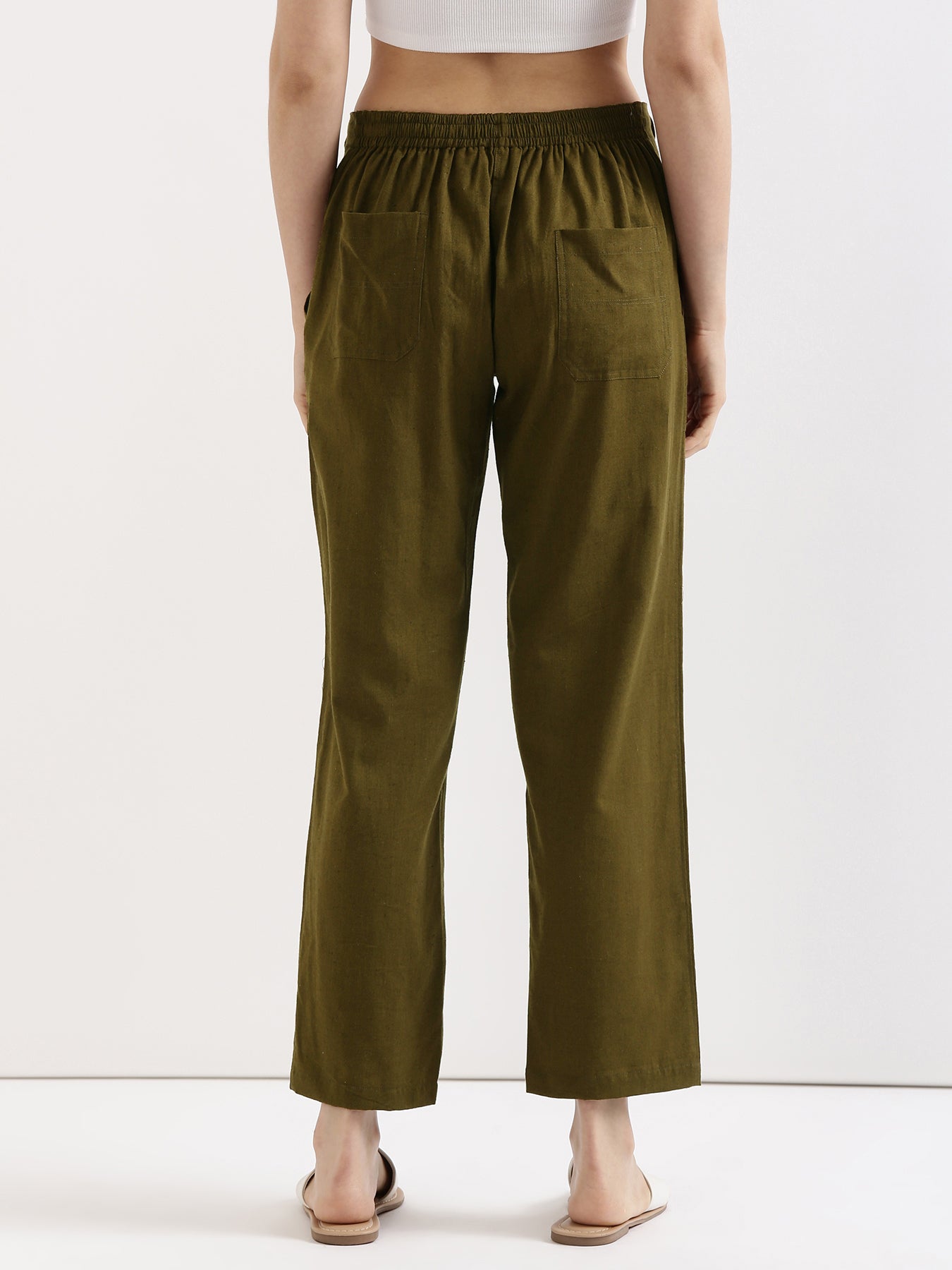 Olive Green Airy Linen Pants