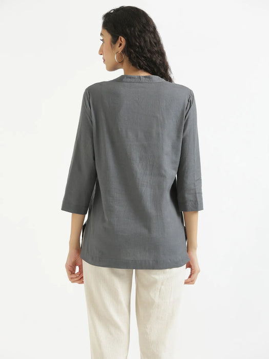 Women Slate Grey Airy Linen Short Kurta