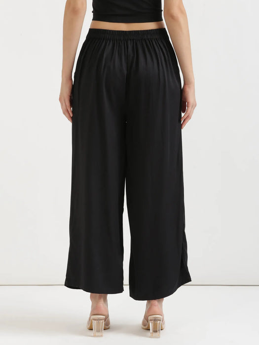 Women Black Viscose Palazzo Pant