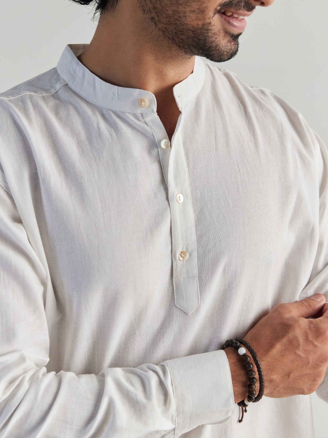 Men White Airy Linen Short Kurta
