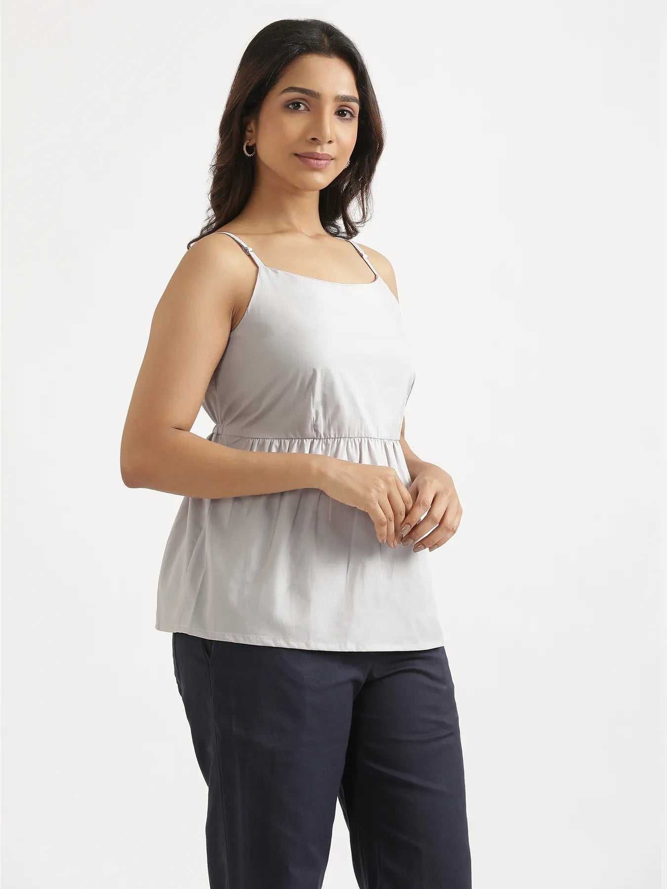 Women Light Grey Better Cotton Peplum Top