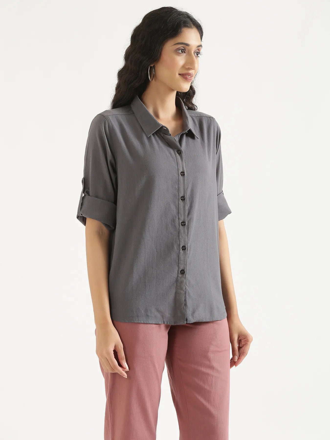 Women Slate Grey Airy-Linen Shirt
