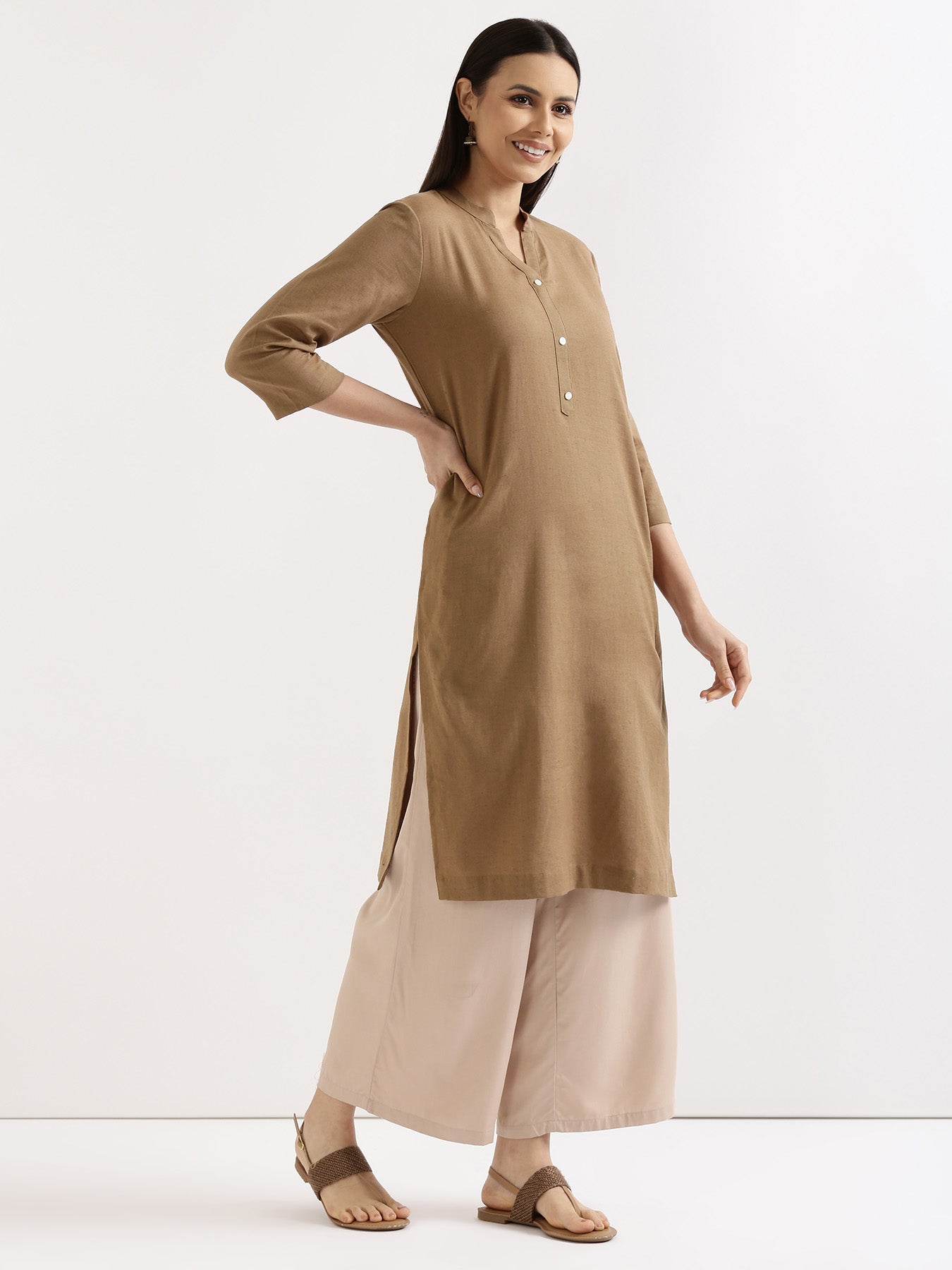 Coffee Brown Airy Linen Long Kurta