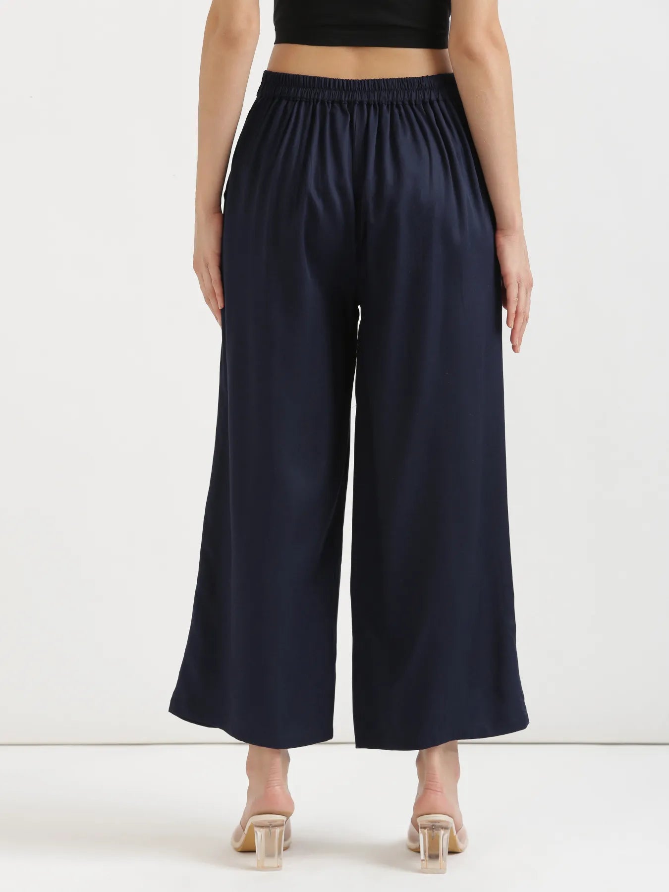 Women Navy Blue Viscose Palazzo Pant