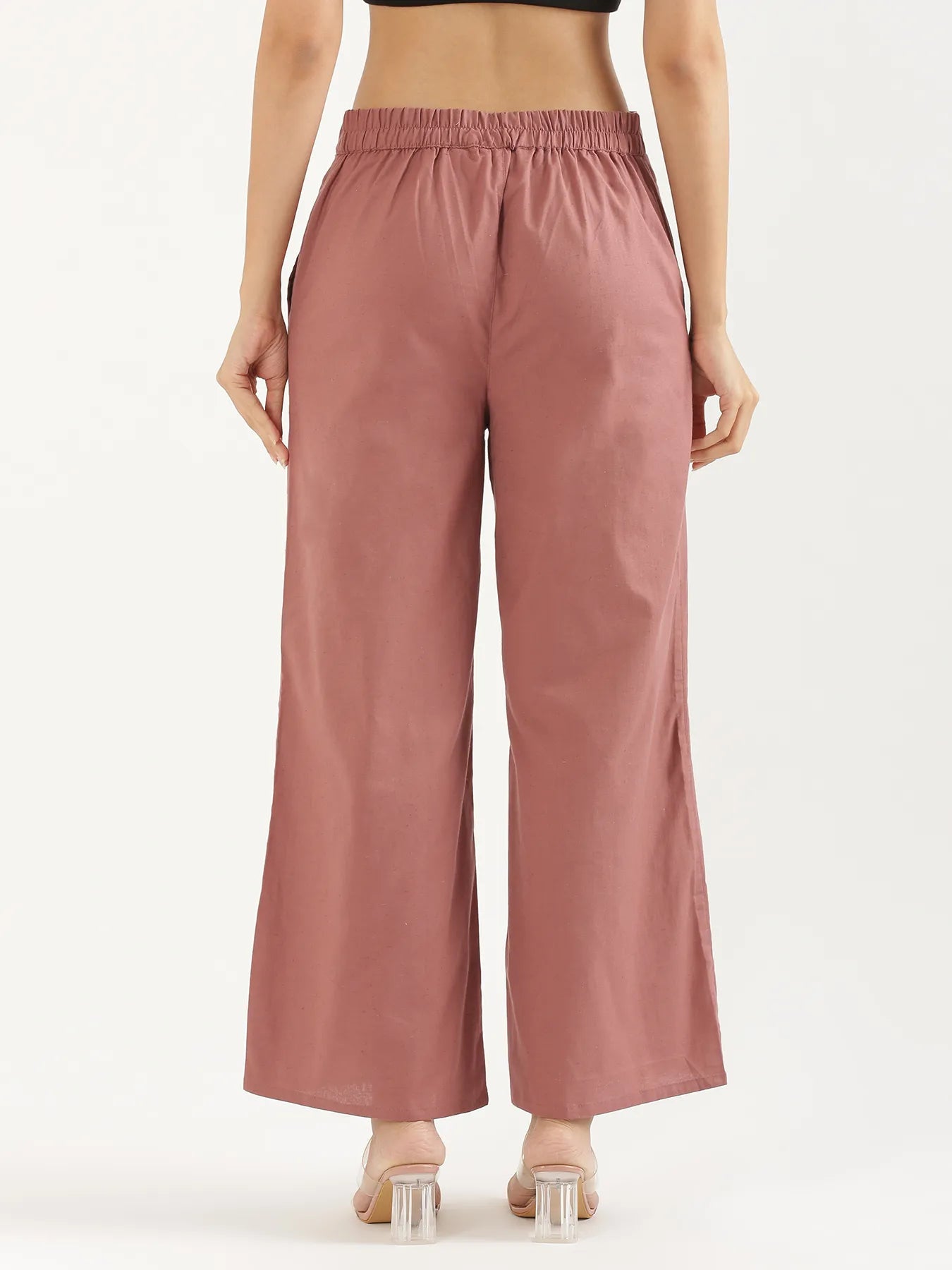Women  Rose Taupe Airy Linen Wide Leg Pant