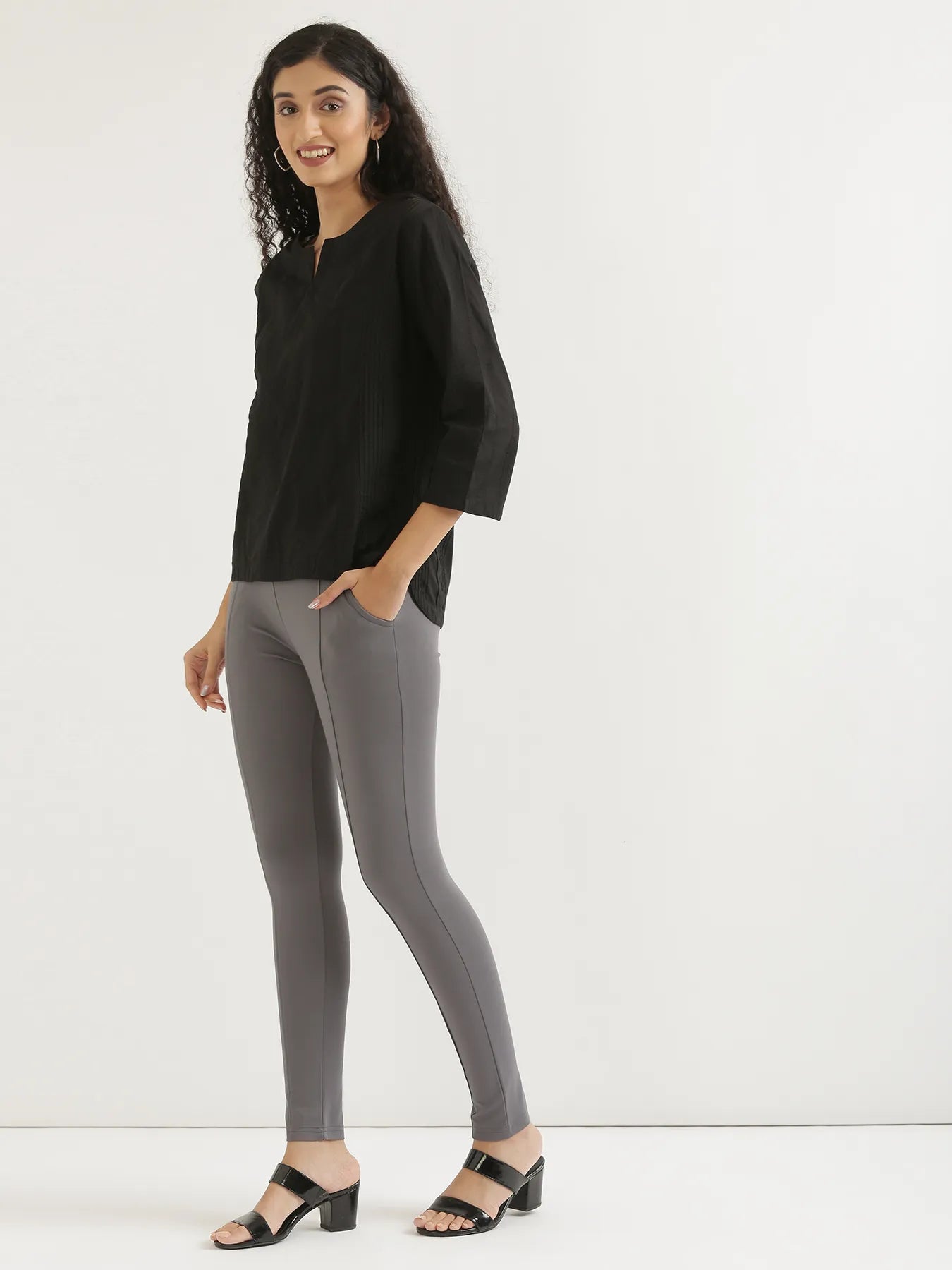 Women Cement Grey 4-Way Stretchable Pants