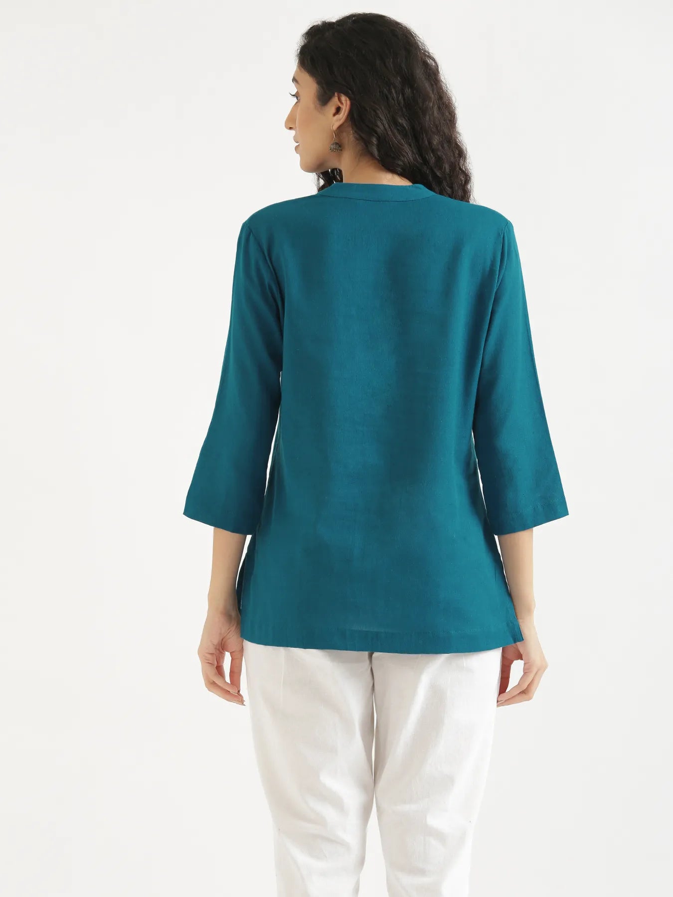 Women Turquoise Airy Linen Short Kurta