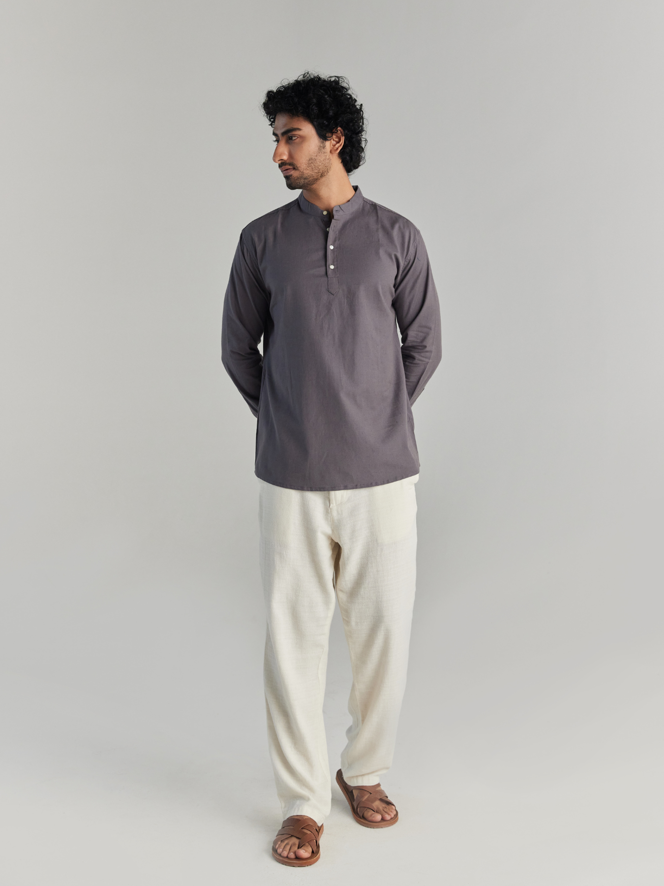 Men Slate Grey Airy Linen Short Kurta