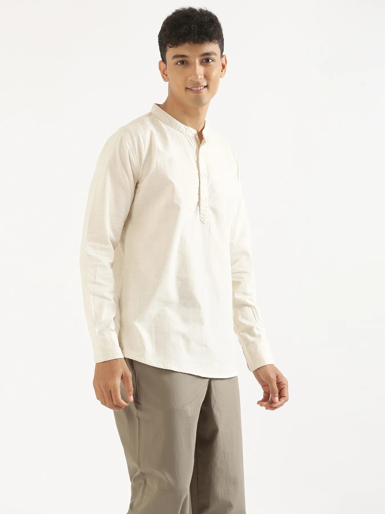 Men Ecru Airy Linen Short Kurta