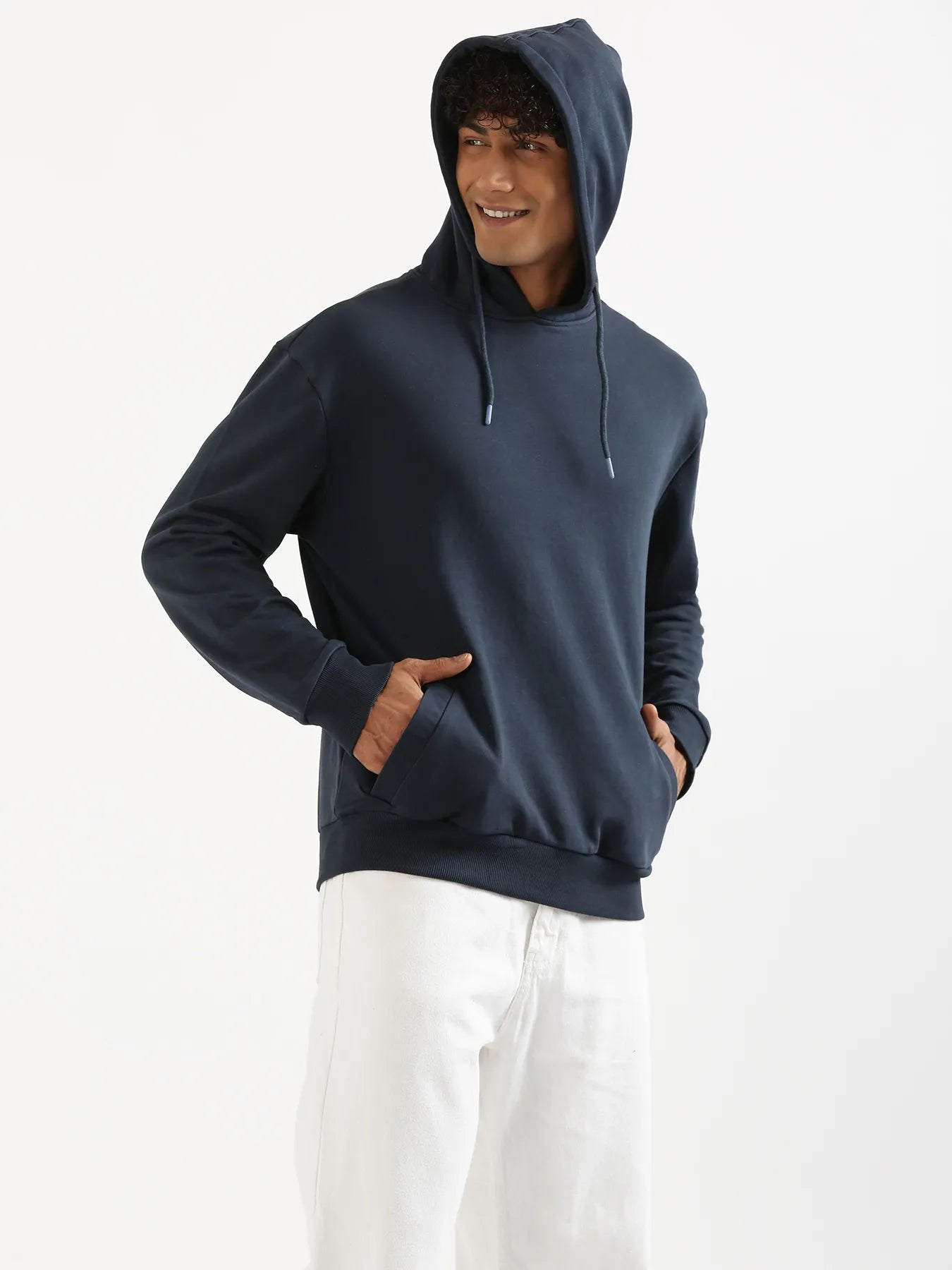 Unisex Navy Blue Pullover Fleece Hoodie