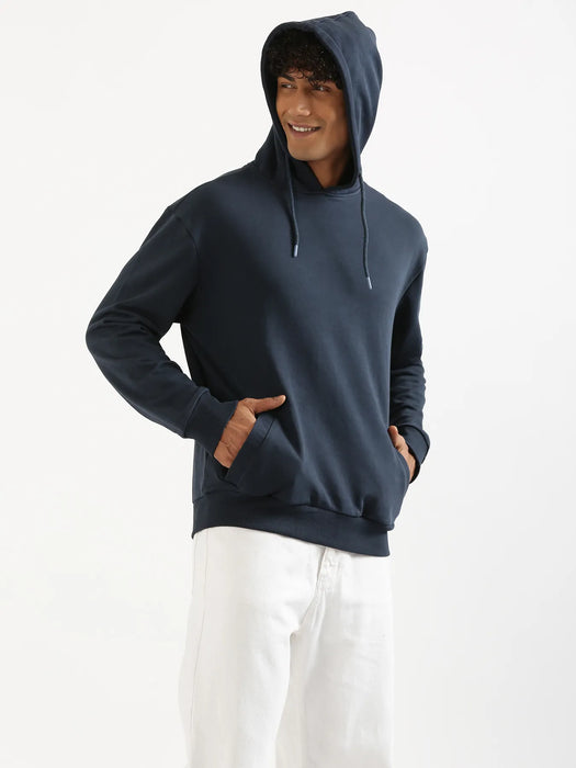Unisex Navy Blue Pullover Fleece Hoodie