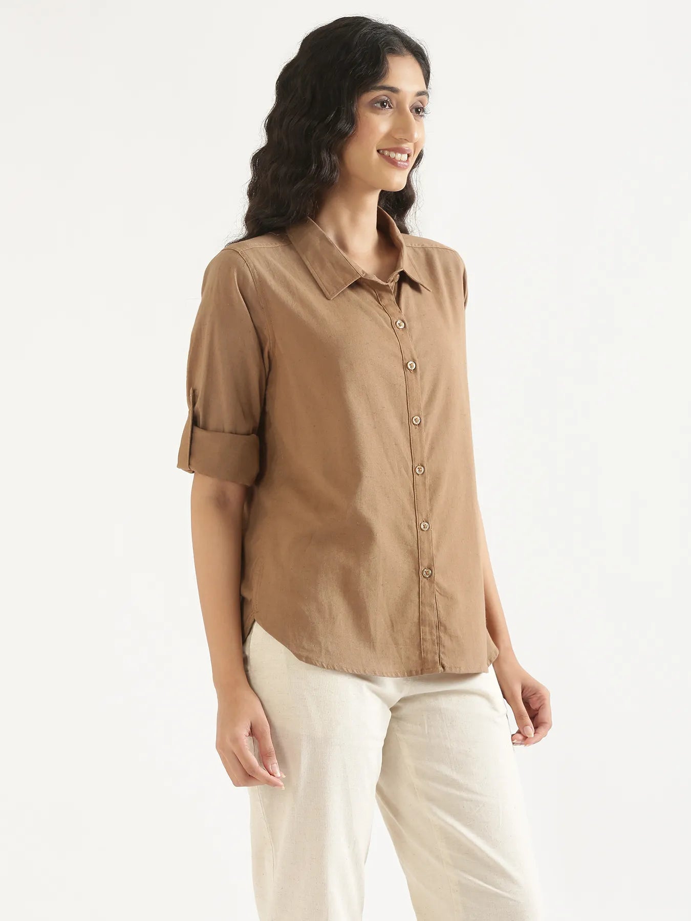 Women Coffee Brown Airy-Linen Shirt