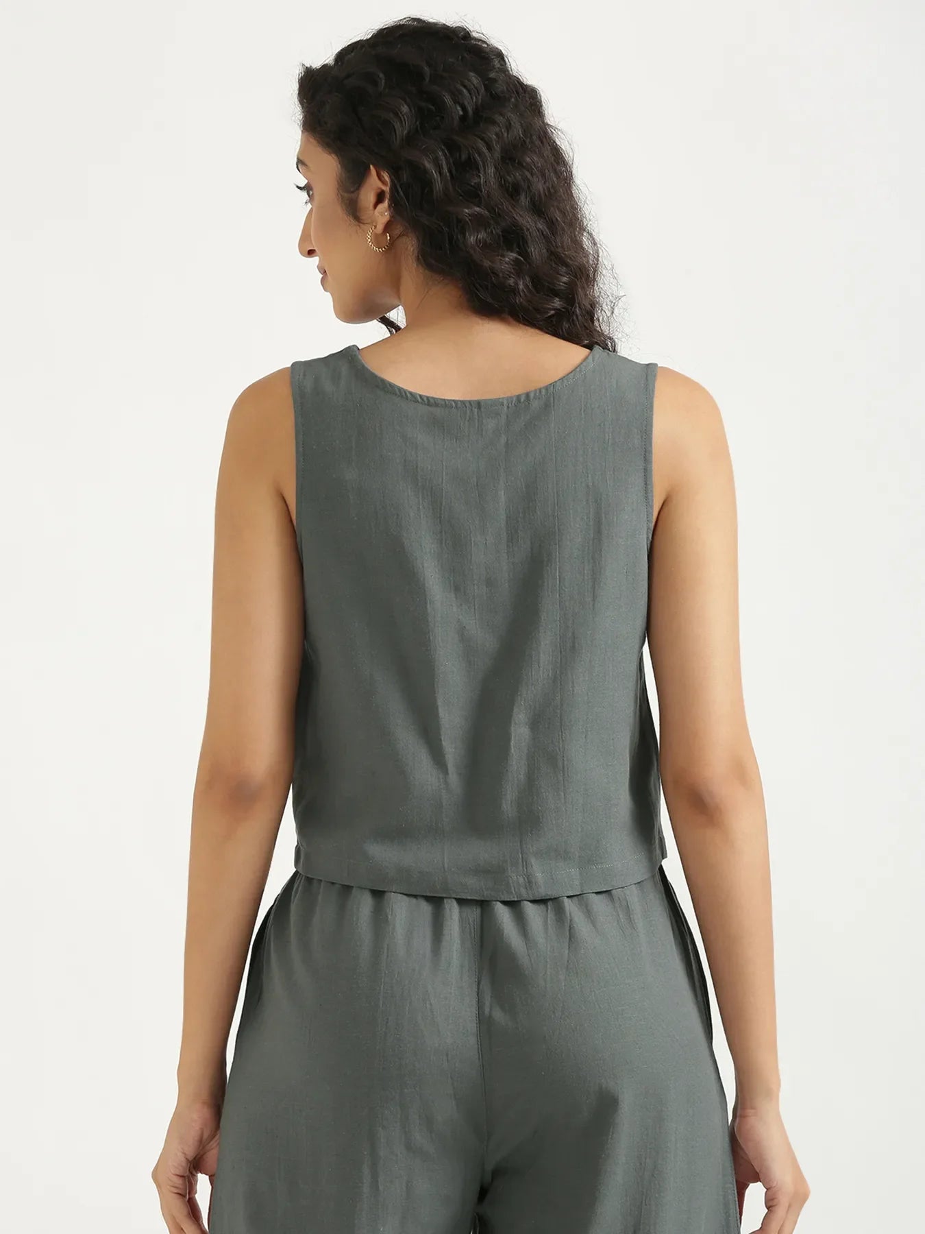 Women German Grey Flowy Linen Pant Set