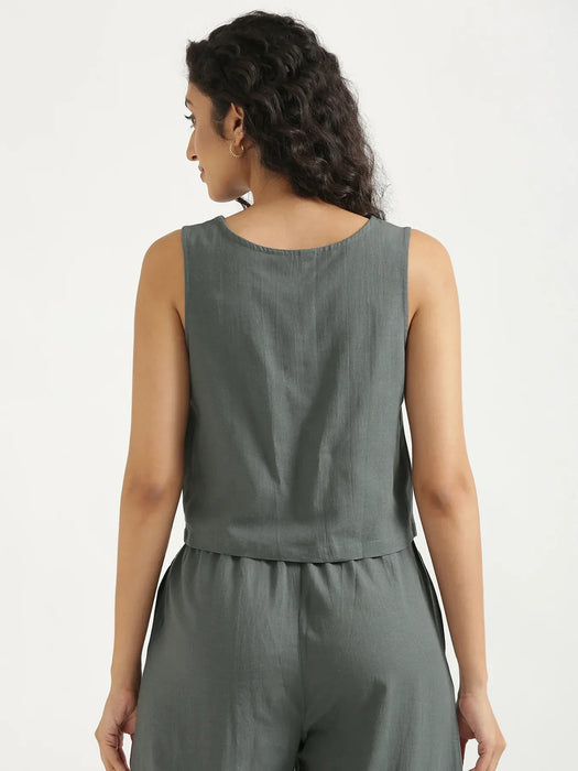 Women German Grey Flowy Linen Pant Set
