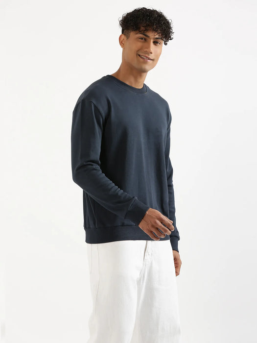 Unisex Navy Blue Round Neck Sweatshirt