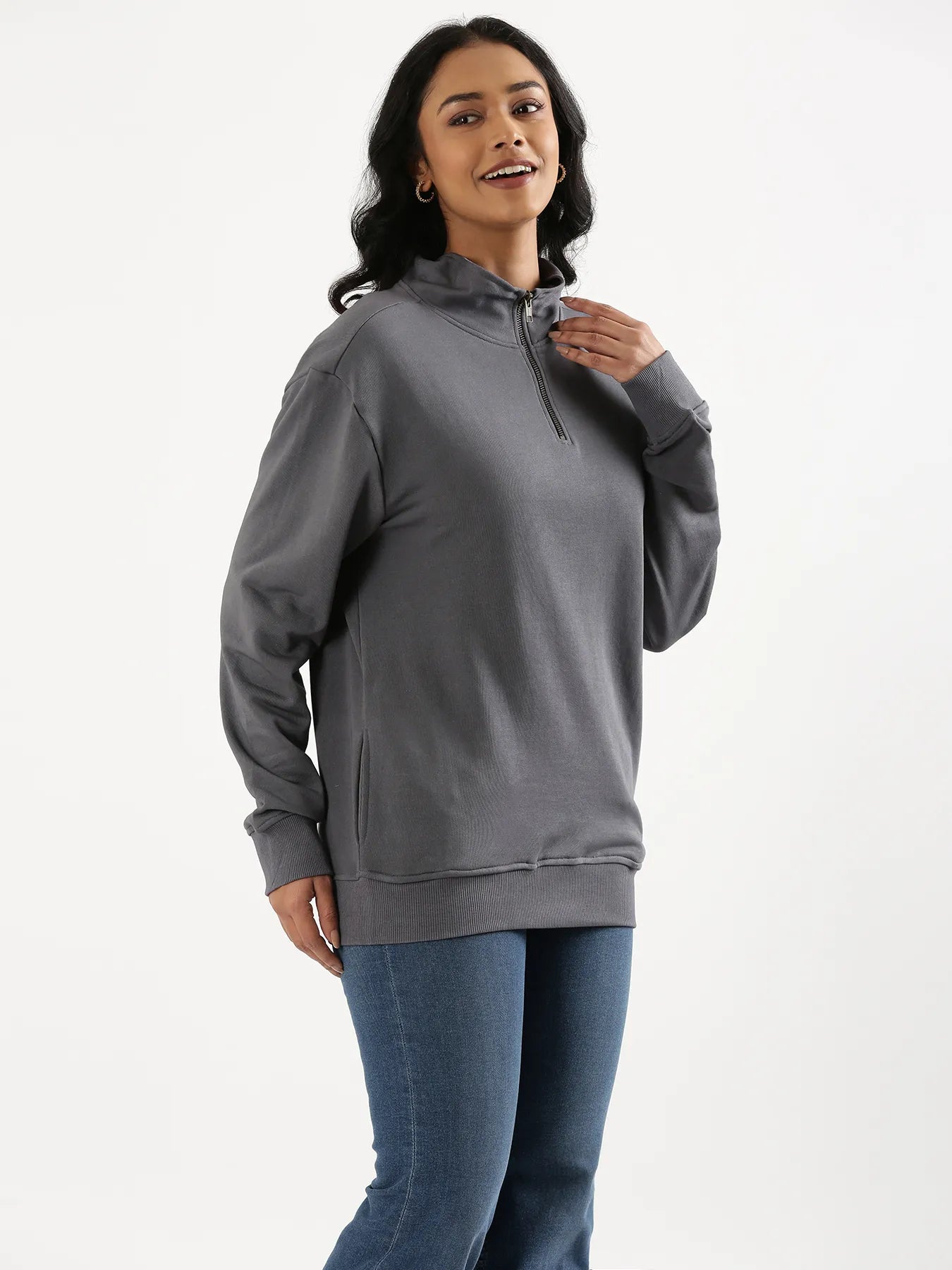 Unisex Grey Zip Neck Sweatshirt