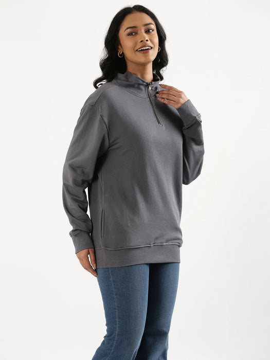 Unisex Grey Zip Neck Sweatshirt