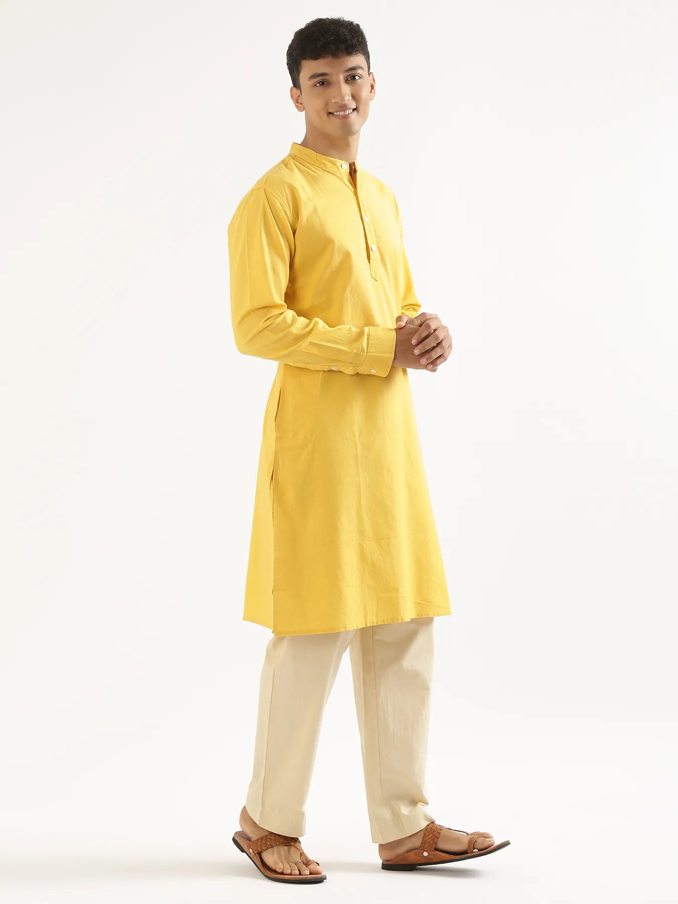 Men Yellow Airy Linen Long Kurta