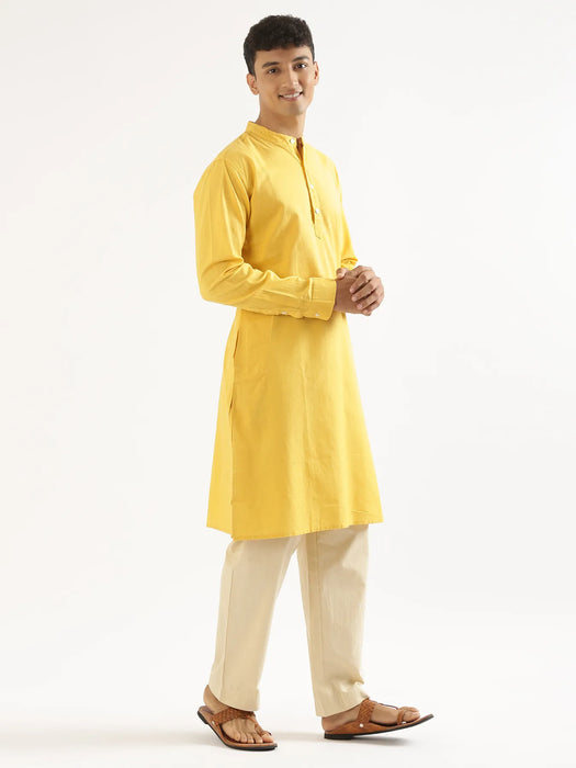 Men Yellow Airy Linen Long Kurta