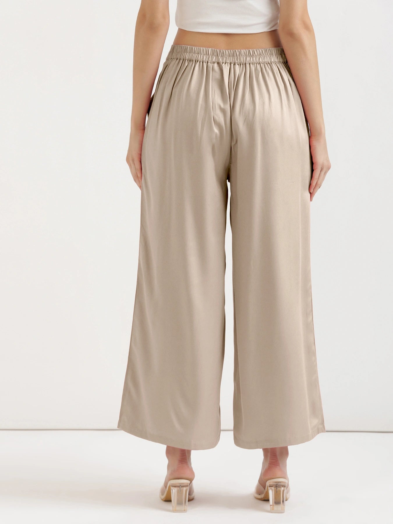 Women Taupe Viscose Palazzo Pant